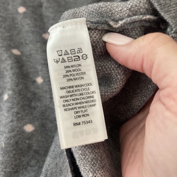 Cynthia Rowley Pullover XS Sweater Gray/Pink Polka Dot‎ 3/4 Sleeve BoatNeck Knit - Picture 8 of 9